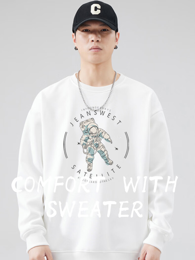 Jeanswest Sweatshirt, Men's Round Neck, Trendy Brand, 2026 Autumn Top, Fashionable Loose Pullover, Men's Jacket, Black, XL 1