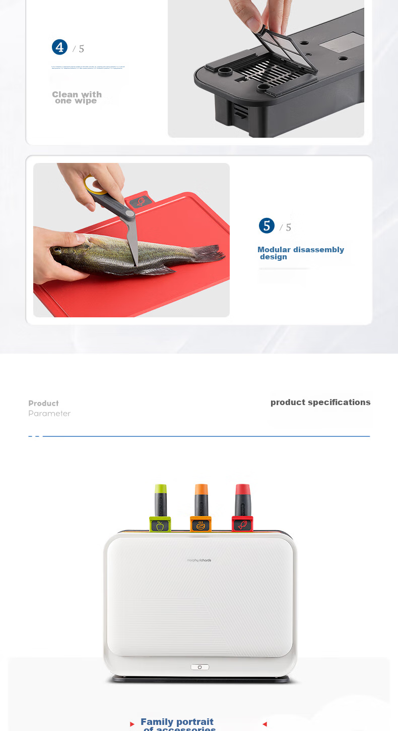 Morphyrichards Disinfection Knife Holder Third Generation, Classified Cutting Board, Knives, Chopping Board, Chopsticks, UV Sterilization And Drying All-In Machine, Six Knives Three Boards Set MR1002, One's Member 24