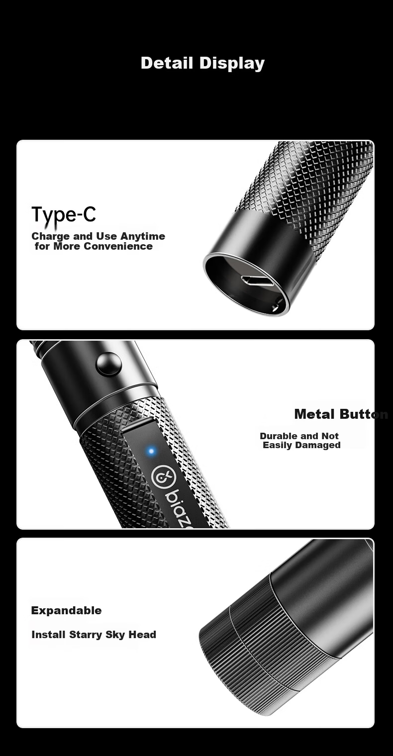 BIAZE Green Laser Pointer High Power Outdoor Long Battery Life Laser Flashlight Waterproof Type-C Rechargeable 10