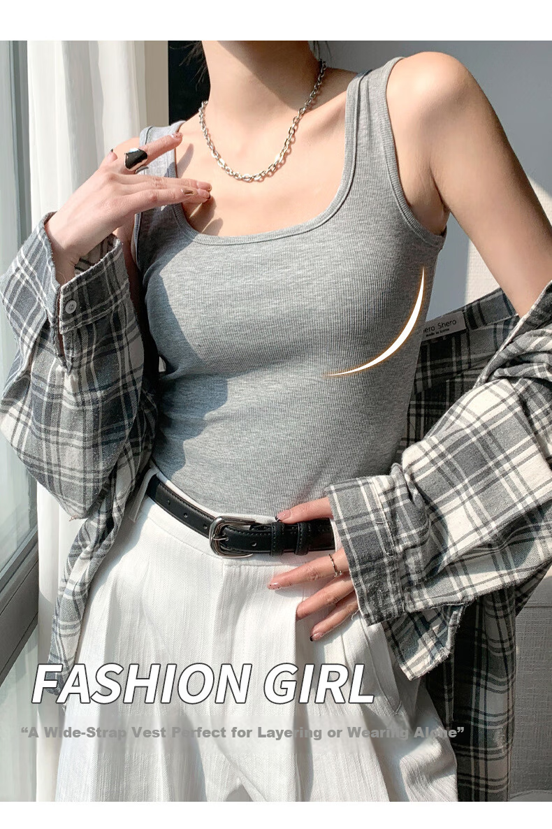 Langsha Wide Strap Camisole Vest for Women 2026 New Large U-Neck Slim Fit Breast Coverage Outerwear Slimming Base Top 10