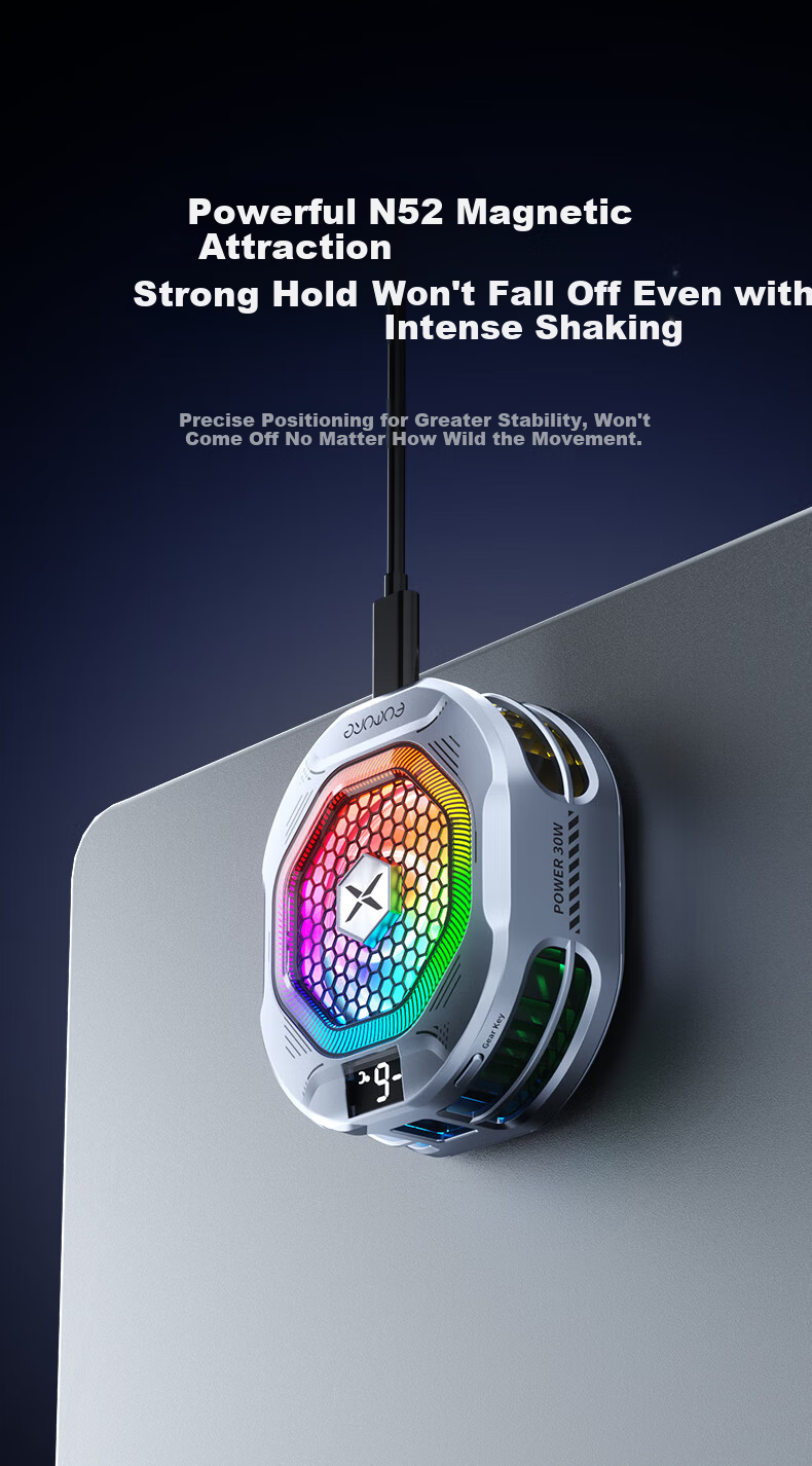 Future Series 30W Magnetic Phone Cooler FX6 RGB Lighting Gaming Live Streaming Semiconductor Cooling Clip Cooler Compatible with Tablets Apple 17 iPad Xiaomi Red Magic iQOO 9