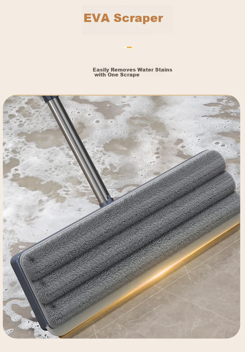 Jiabangshou 33cm Flat Mop with 2 Cloths 2025 New Scraper Home Wash and Scrape All-in-One Hands-Free Cleaning Tool 8