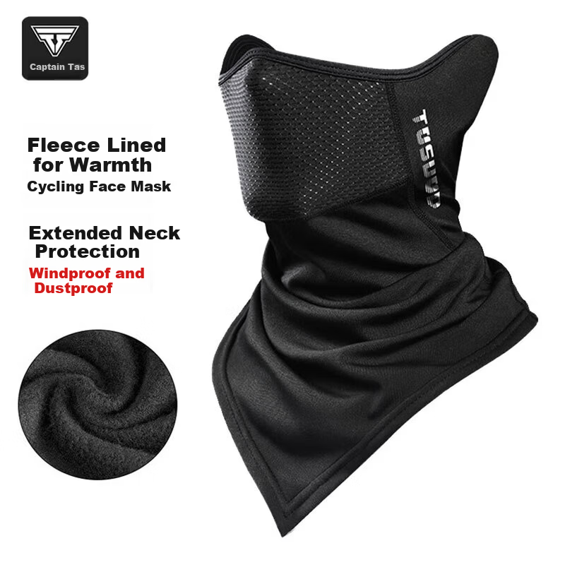 Captain Tas Cycling Face Mask Autumn Winter Warm Windproof Neck Gaiter Outdoor Motorcycle Electric Bike Face Cover Headscarf Black