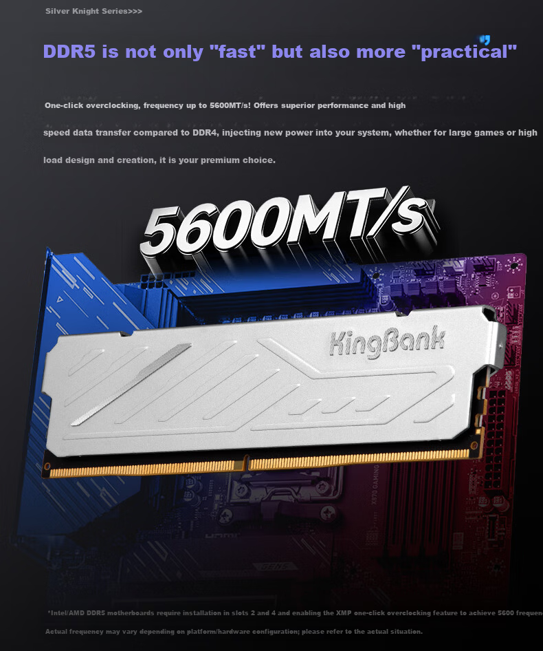 KINGBANK 48GB (24GBx2) DDR5 5600 Desktop Memory Silver Series Kit 5
