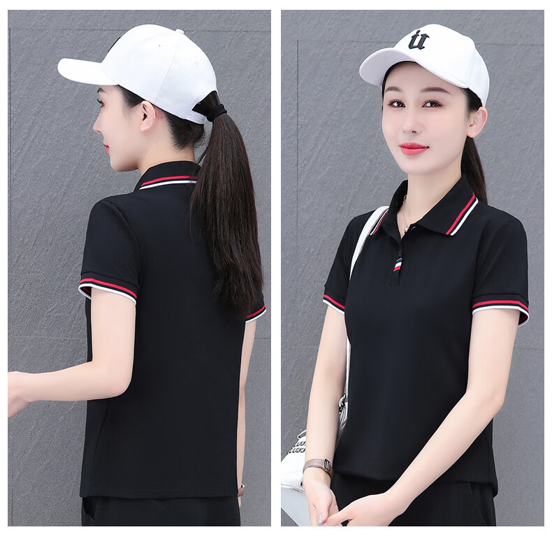 Woodpecker Women's Polo Shirt Short Sleeve T-Shirt Summer New Pure Cotton Regular Shoulder Turn-down Collar Casual Plus Size Slim Fit Top Gray M 26