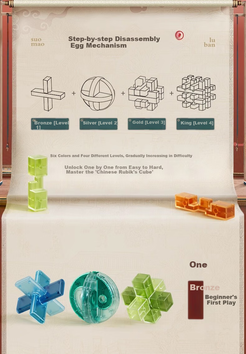 Mabaozibao Lu Ban Lock for Ages 3-6 Children's Toy Kong Ming Lock Complete Set for Boys And Girls, Elementary School Students' Birthday Gift Educational Toy 6