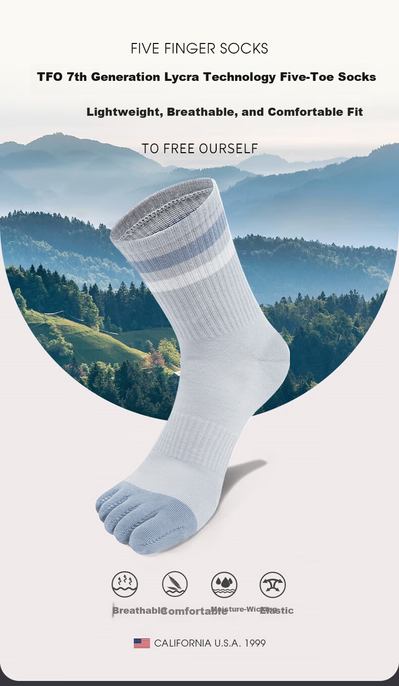 TFO 7th Generation Outdoor Five-Toe Socks Breathable Running Toe Separation Sports Socks 2902562 Men's Light Gray 2