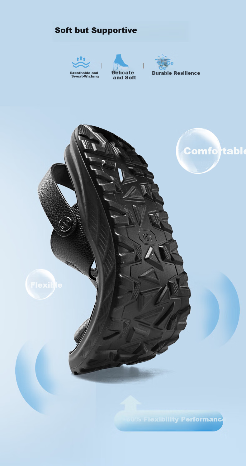 Connie Men's Summer Casual Genuine Leather Cowhide Dual-Wear Soft Breathable Odor-Resistant Beach Sandals Black Size 38 8