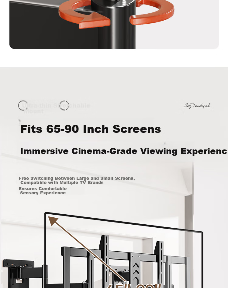 Enlip Ultra-Thin Recessed Split Telescopic TV Wall Mount Bracket 65-90 Inch Compatible with Xiaomi Hisense TCL Skyworth 75/85 Inch TVs No Obstruction to Sockets and Speakers 9