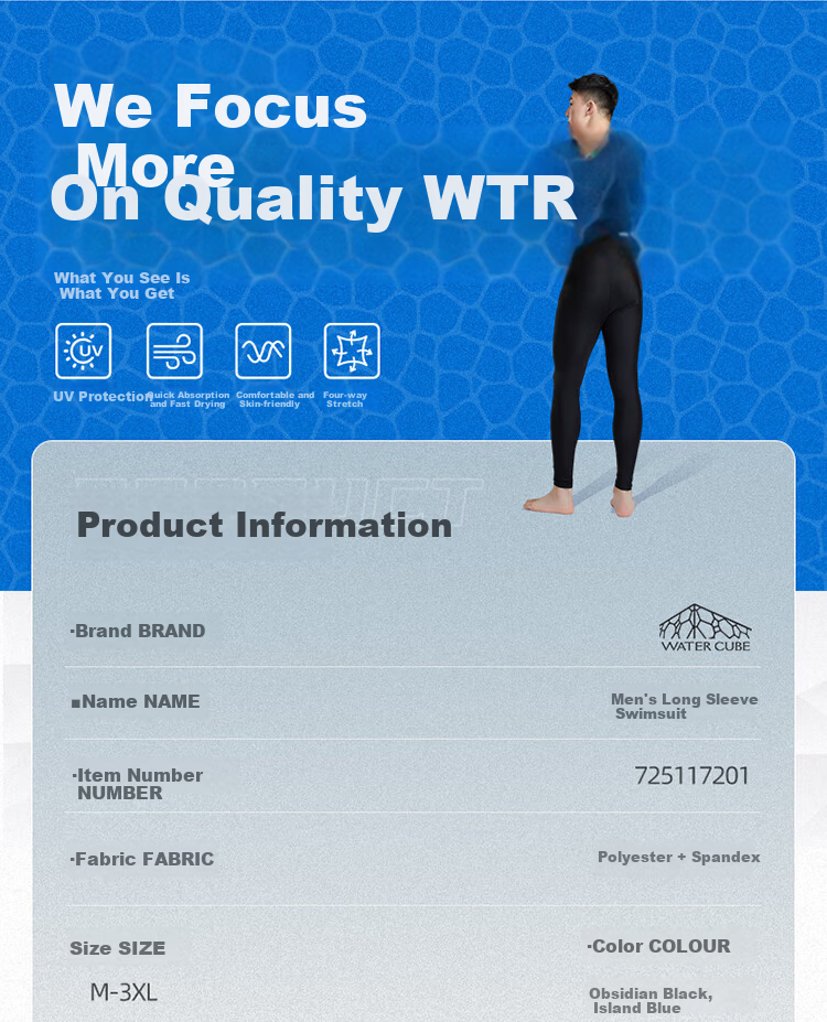Water Cube Men's Swimwear Sports Fitness Sun Protection Quick-Dry Swimming Shirt Jellyfish Long Sleeve Diving Surfing Suit Black L 2