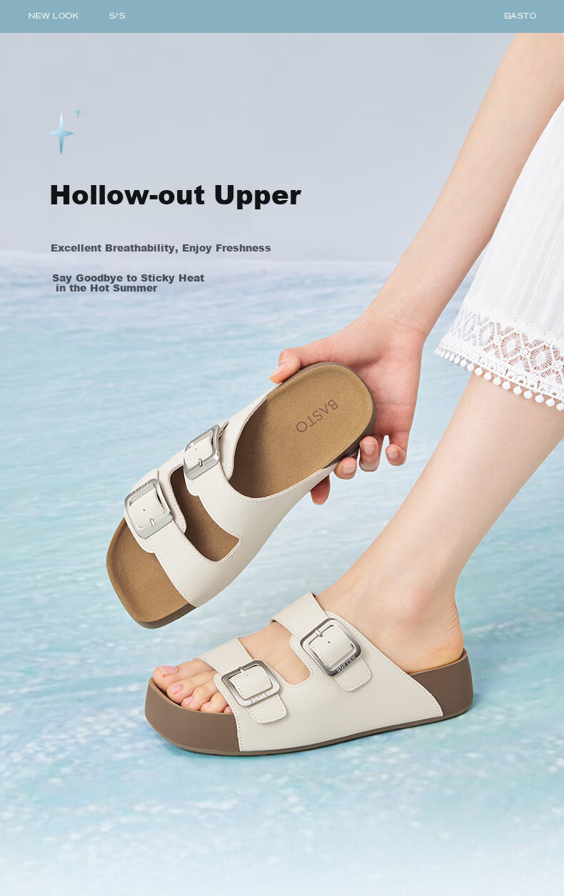 BASTO 26 Summer Birkenshoes Simple Outdoor Casual Women's Slippers T9361BT6 Gray 38 5