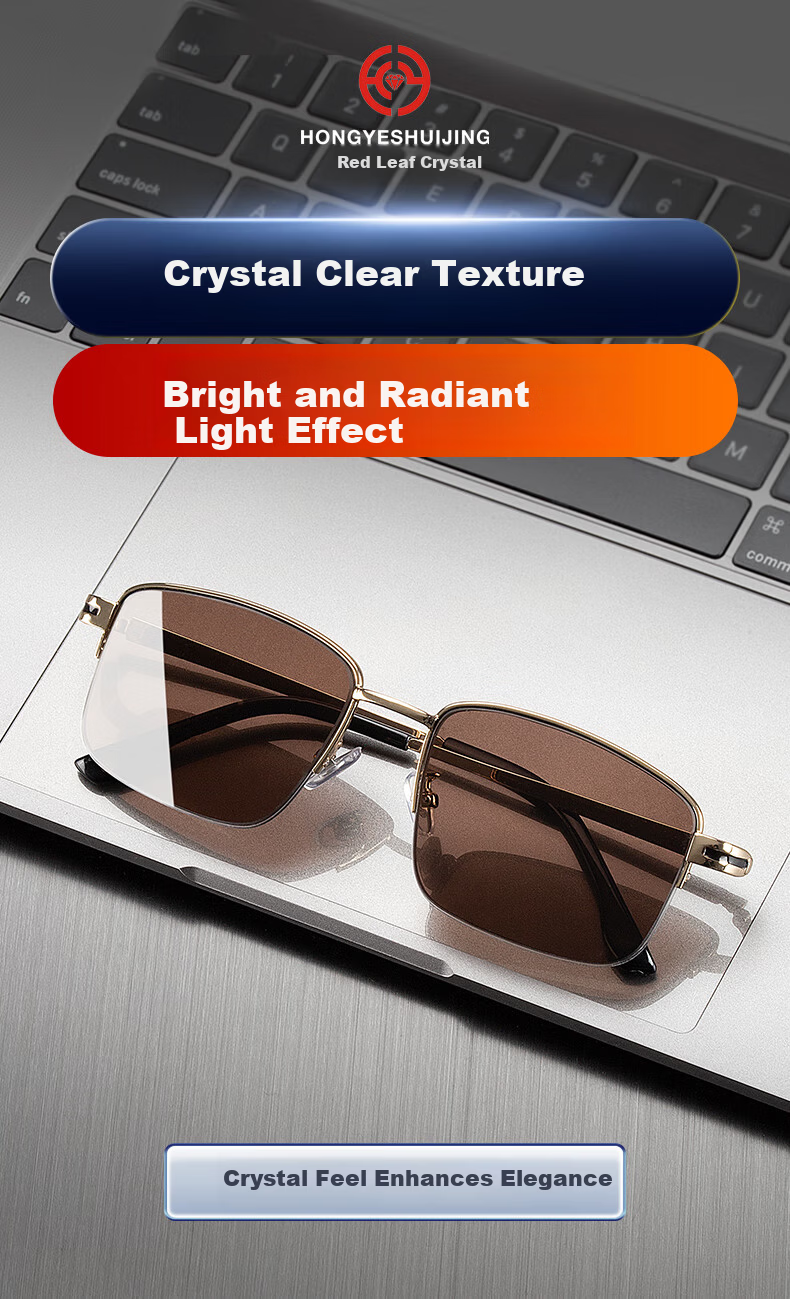 HONGYE Elderly Crystal Glasses Men's Crystal Polarized Sunglasses Cool Stone Sun Glasses HD Fishing Middle-aged and Elderly 1