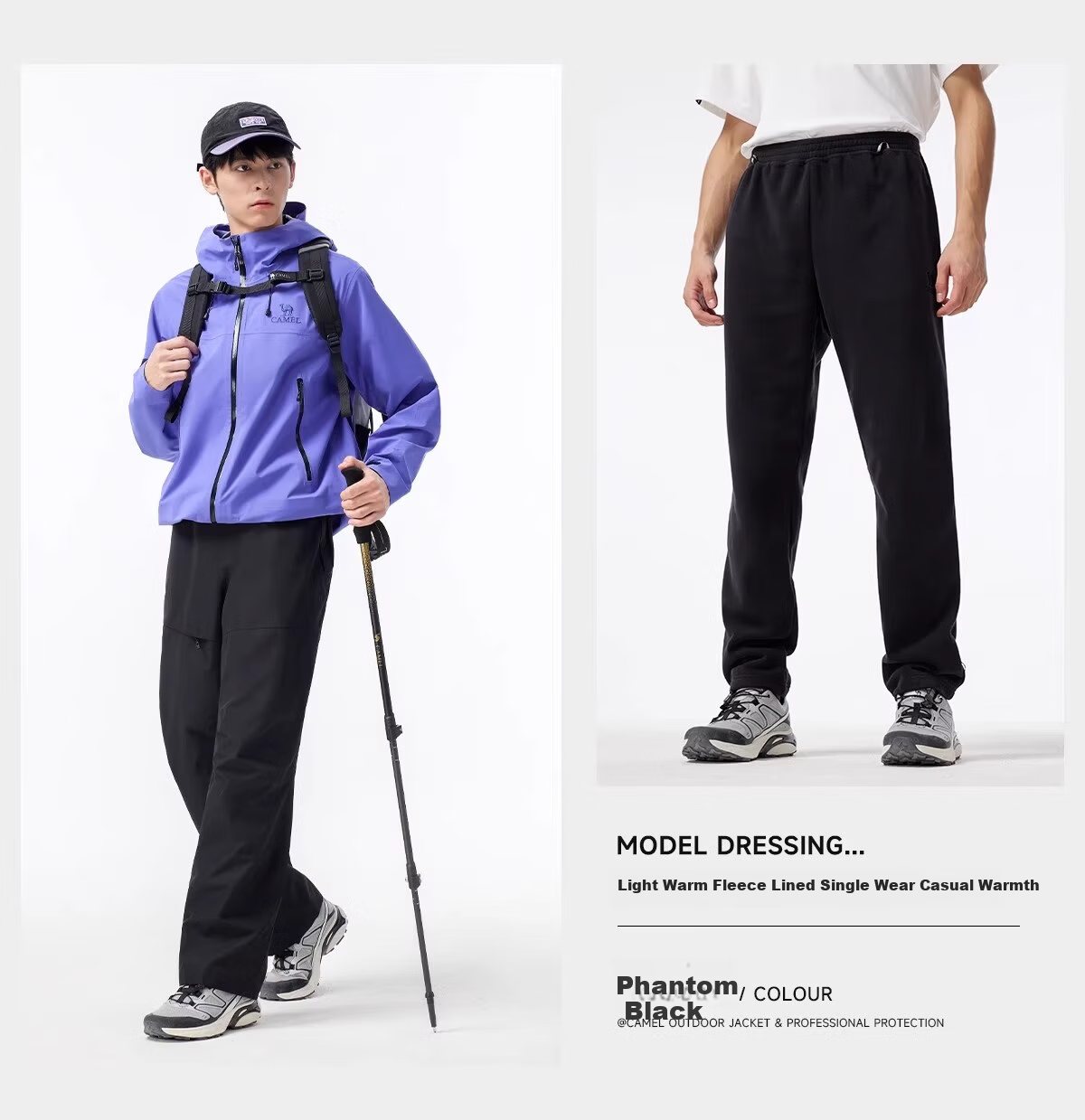 CAMEL Men's Outdoor 3-in-1 Windproof Waterproof Fleece Lined High Breathability Anti-Hypothermia Mountaineering Pants Women M 18