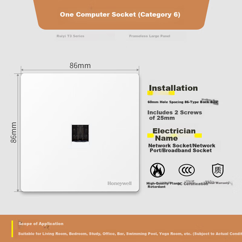 Honeywell Ultra-Thin Matte Frameless Switch Socket Panel Computer Socket (Category 6) Network Outlet Ruiyi T3 Cream Style