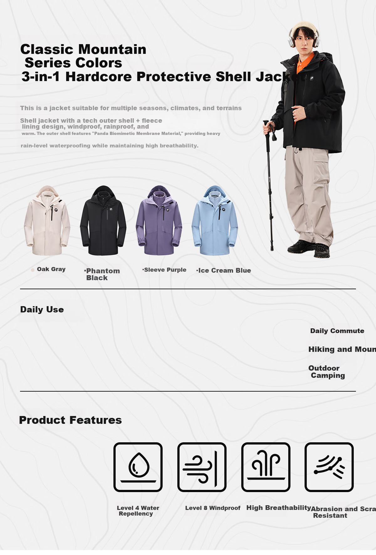 Panda Camel Series Women's Mountain Assault Jacket 3-in-1 Fleece Warm Hiking Coat Men's 1641 Blue, XS 3