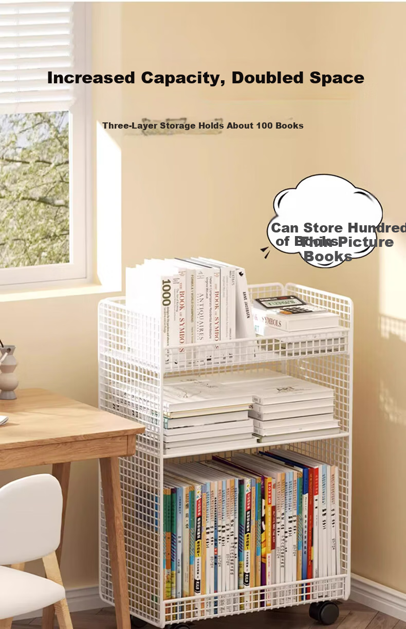 FENJIEXIAN Floor-Standing Bookshelf, Small Steel Storage Rack, Under-Desk Organizer, Movable Shelf Unit, Simple No-Installation Shelf 14