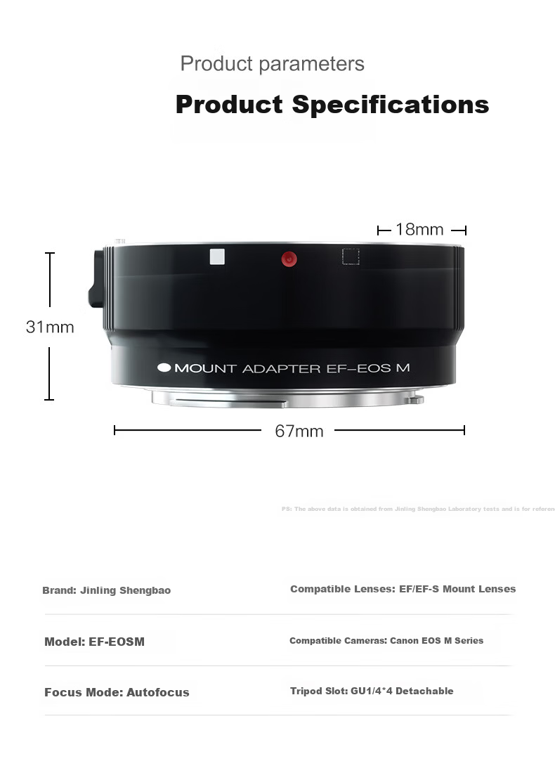Jinling Shengbao EF-EOSM Camera Adapter Ring Canon M6 M5 M50 M50II M100 EF/EFS Small Lens to EFM Mirrorless Camera M Mount Autofocus 9