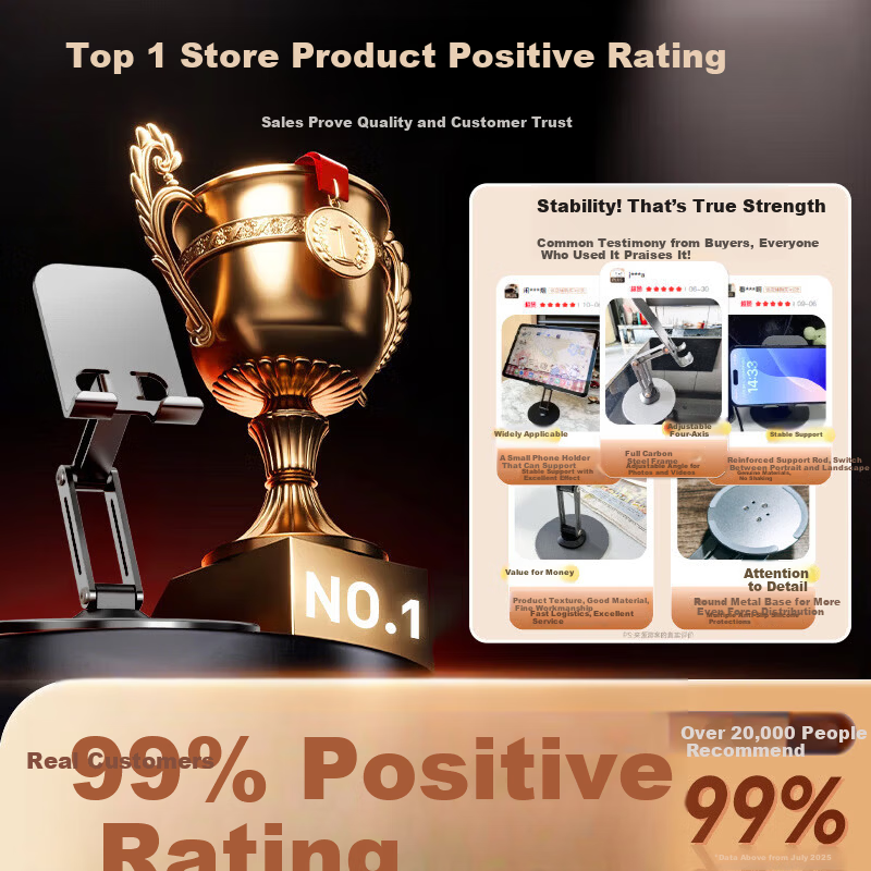 STEK [Upgraded All-Metal | Four-Axis Dual Rod] Mobile Phone Stand Desktop iPad Tablet Foldable Telescopic Support 360° Rotatable Adjustable Live Streaming Gaming Online Classes Watching Stand