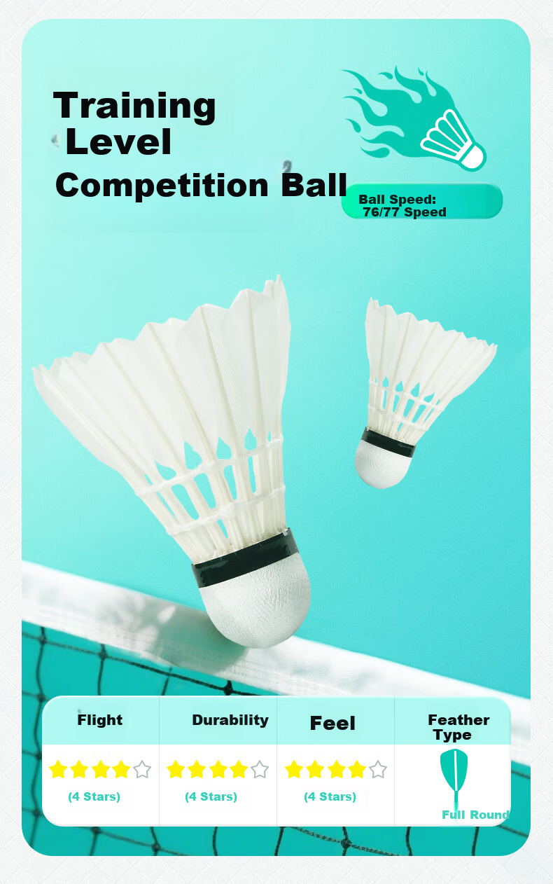 KAWASAKI Badminton Training Grade No.6 Full Round Goose Feather Durable Training and Competition Shuttlecocks 10-Pack 3