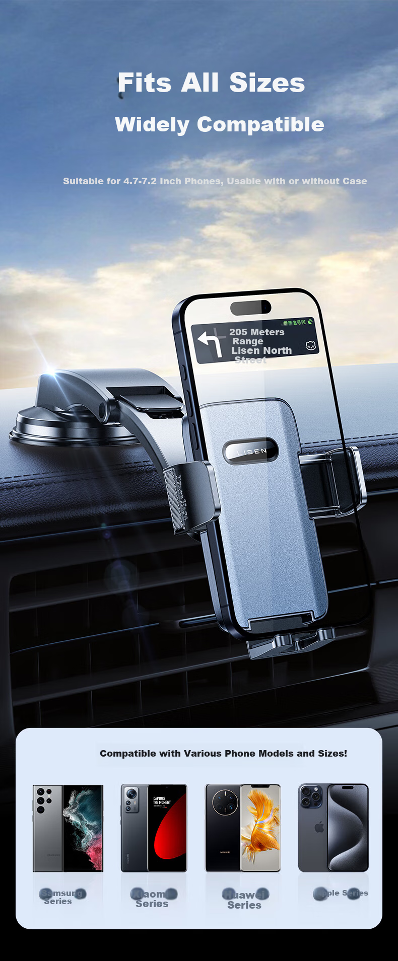 BIMLL Universal Car Phone Mount Suction Cup Holder for Navigation New Model Car Interior Support 18