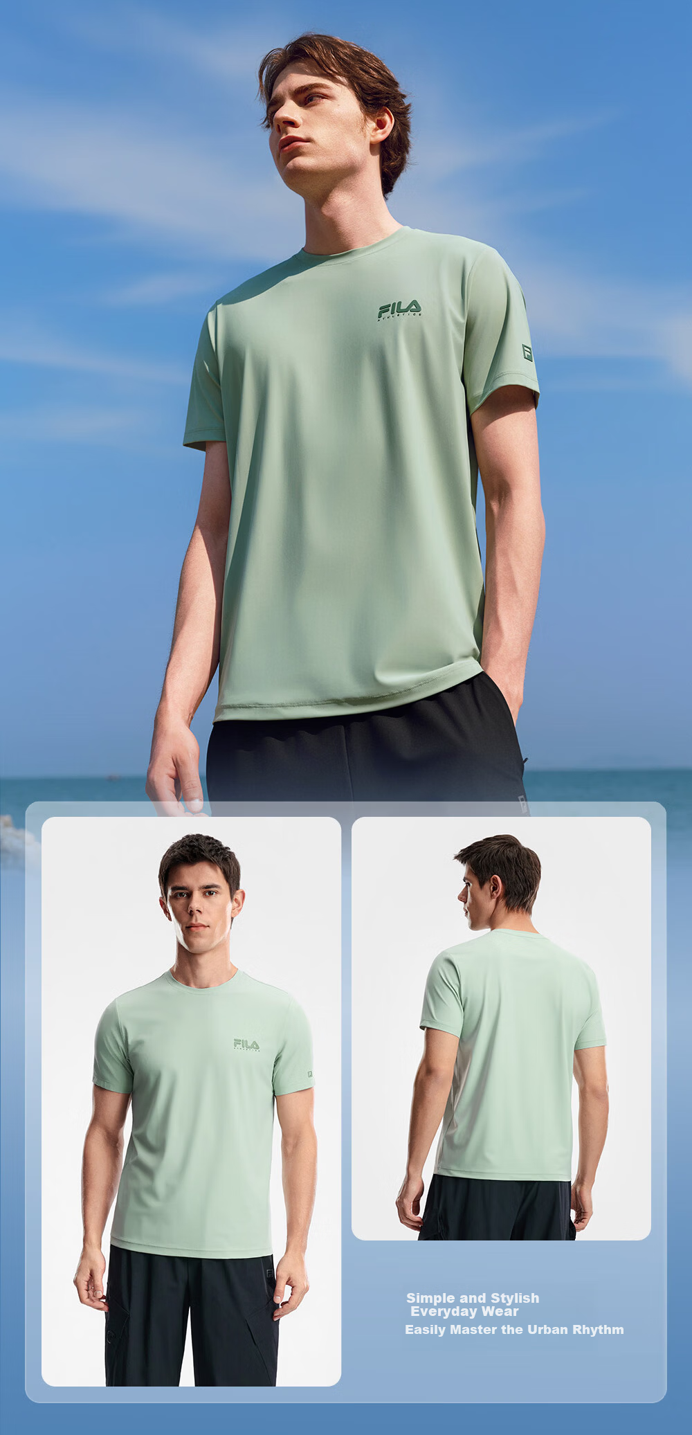 FILA Official Men's Short Sleeve T-Shirt 2026 Summer Cooling Breathable Round Neck Sun Protection Sports Top 9