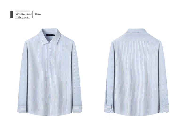 FIRS 100% Cotton Liquid Ammonia Wrinkle-Free Long Sleeve Shirt Men Business Casual Spring Vertical Stripe Collar Shirt 9