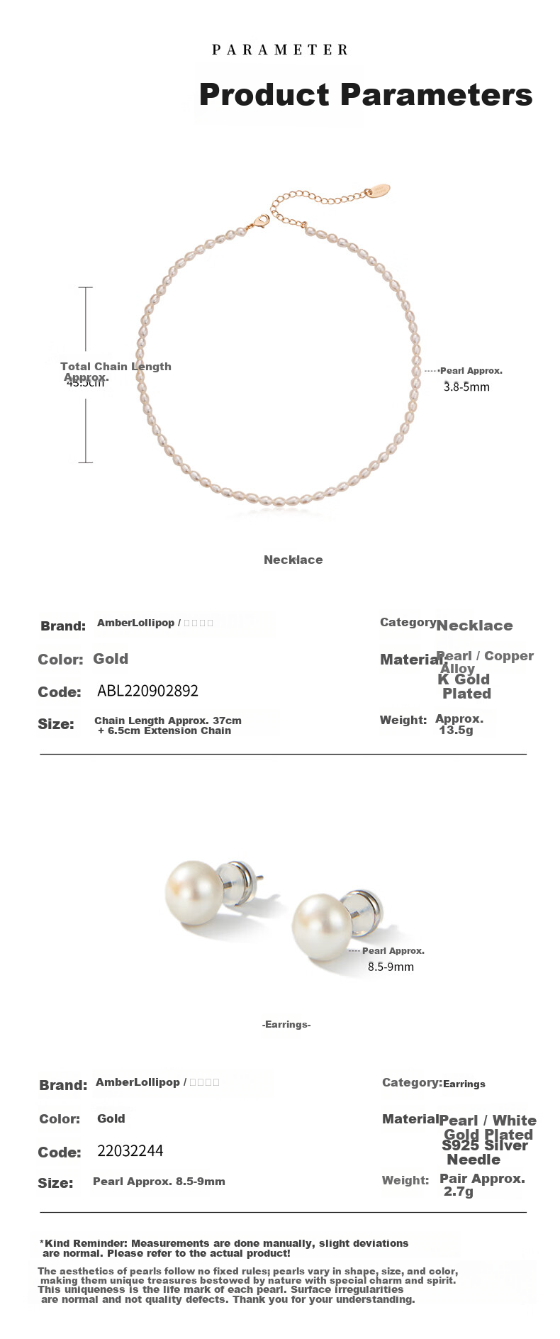 Amber Lollipop Pearl Necklace and Beaded Earrings Set for Women Birthday Mother's Day Gift Practical Present for Mom and Wife 4