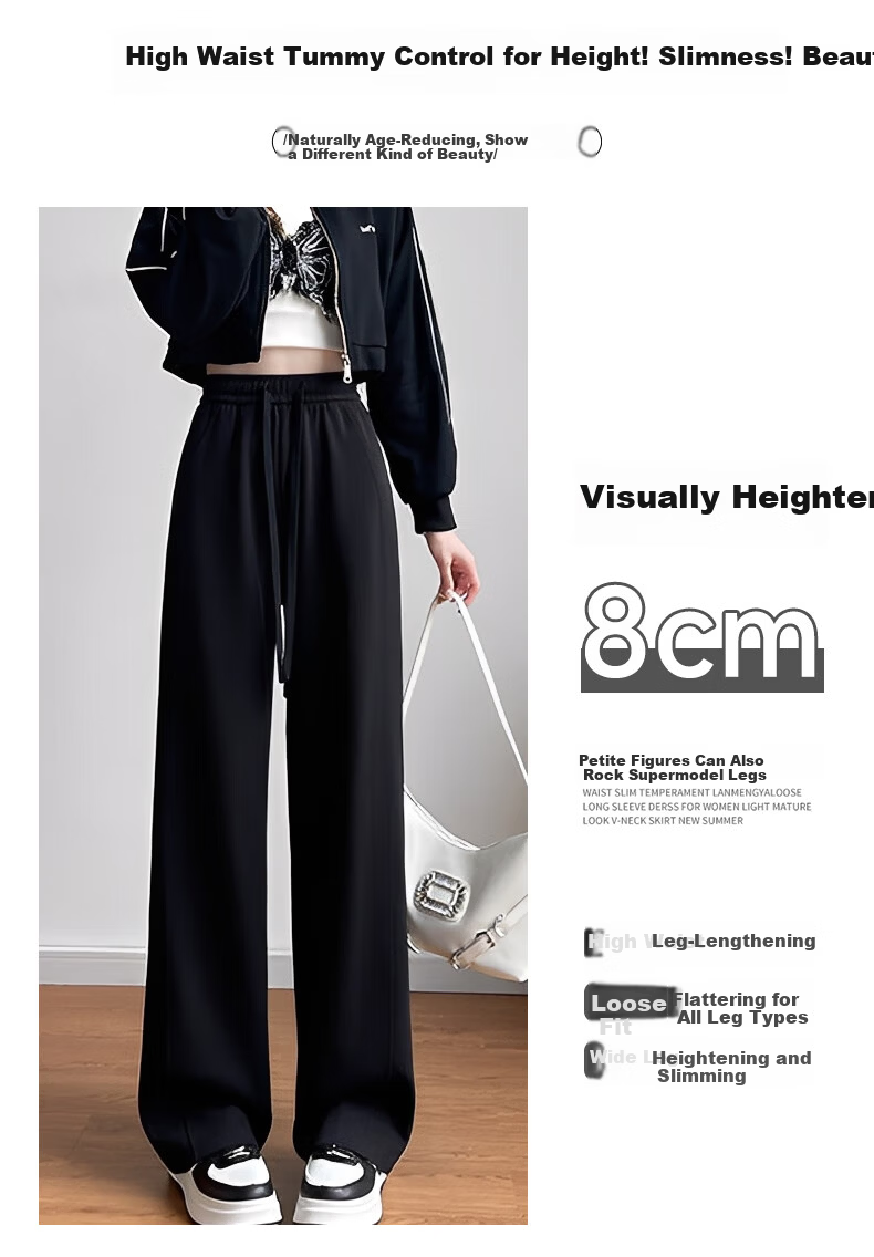 FitonTon Women's Slim Patchwork Straight-Leg Sports Pants 2026 Spring Summer High-Waist Slimming Versatile Wide-Leg Sweatpants Casual Pants 5