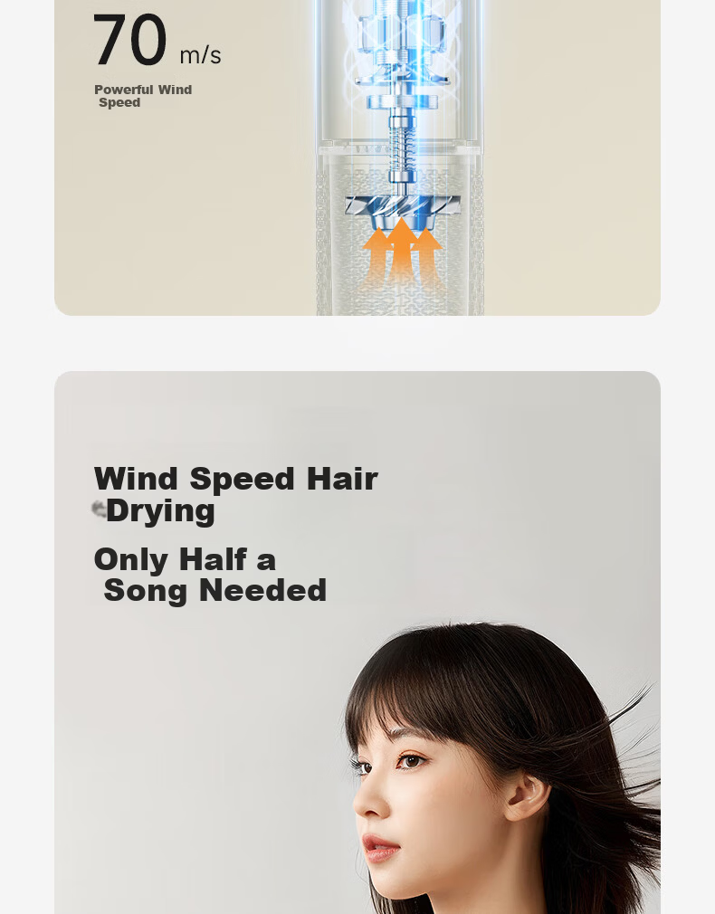 AUX High-Speed Hair Dryer Home Use Powerful Fast-Drying Ionic Hair Care Bladeless Low Noise Electric Hair Dryer 12