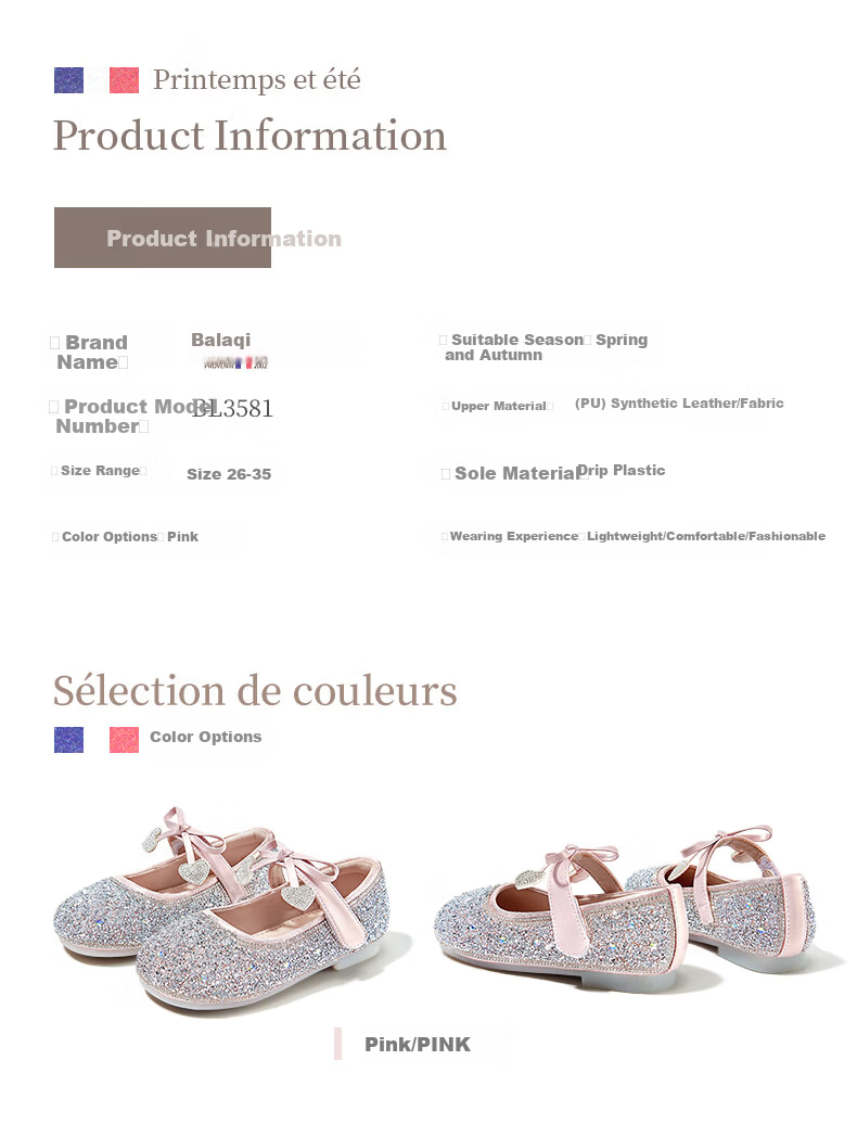 Balaqi Kids Shoes 2026 New Girls Spring Autumn Princess Style Stage Crystal Shoes Girls Rhinestone Leather Shoes BL3581 Pink Size 30 3