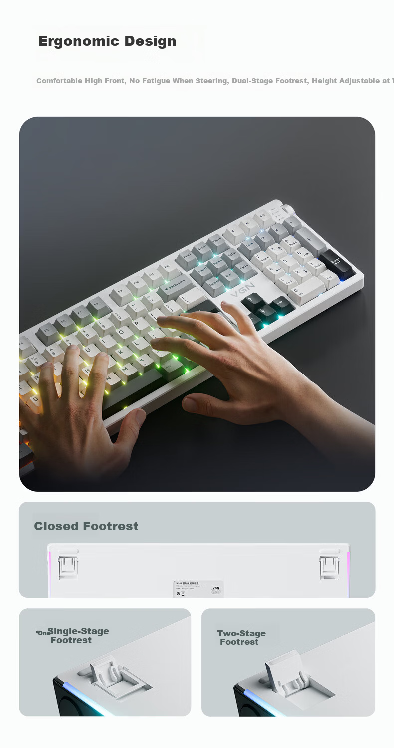 VGN V108 Custom Mechanical Keyboard Wireless Tri-Mode Bluetooth Gaming Office Silent V108 Polar Fox Switch Shijian Cloud Tri-Mode 12