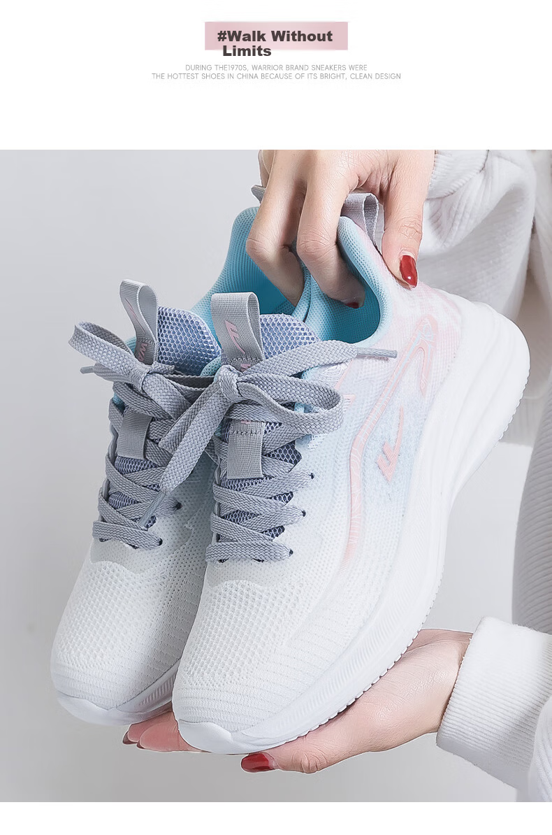 Huili Official Women's Shoes, Summer Breathable Sneakers for Women, 2026 New Trendy Running Shoes, White Blue Pink, Size 37 10