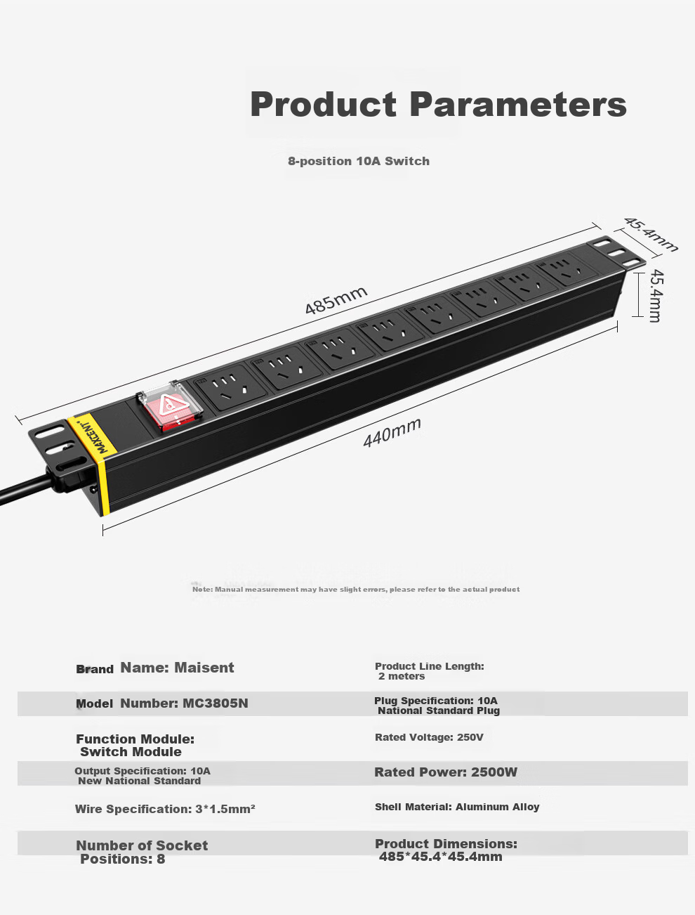 MAXCENT PDU Cabinet Socket, 8-Outlet 32A Industrial Plug, 10A Output, New National Standard Single Lamp, Lightning Protection, High-Power Industrial Power Strip MG3826N 6