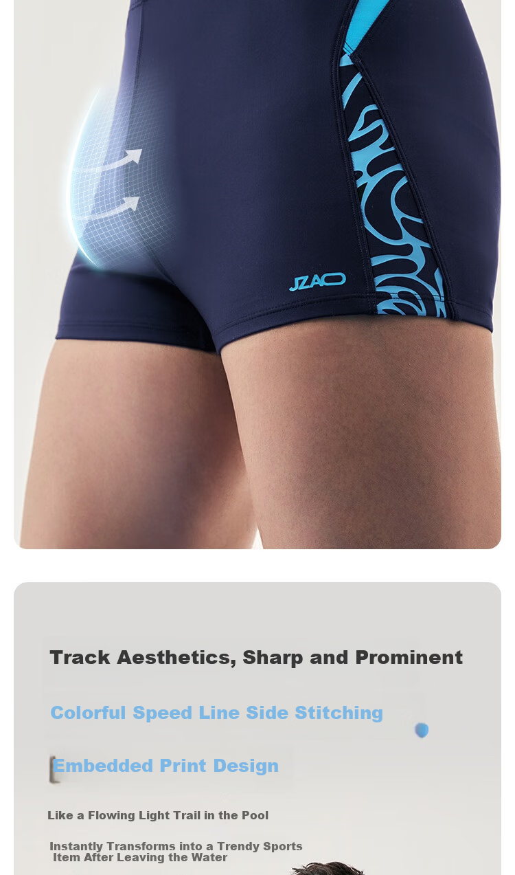 JD Jingzao Men's High Elastic Quick-Dry Square Leg Swim Trunks Three-Quarter Professional Racing Swimsuit Bathing Suit for Hot Springs Navy Blue 3XL 8