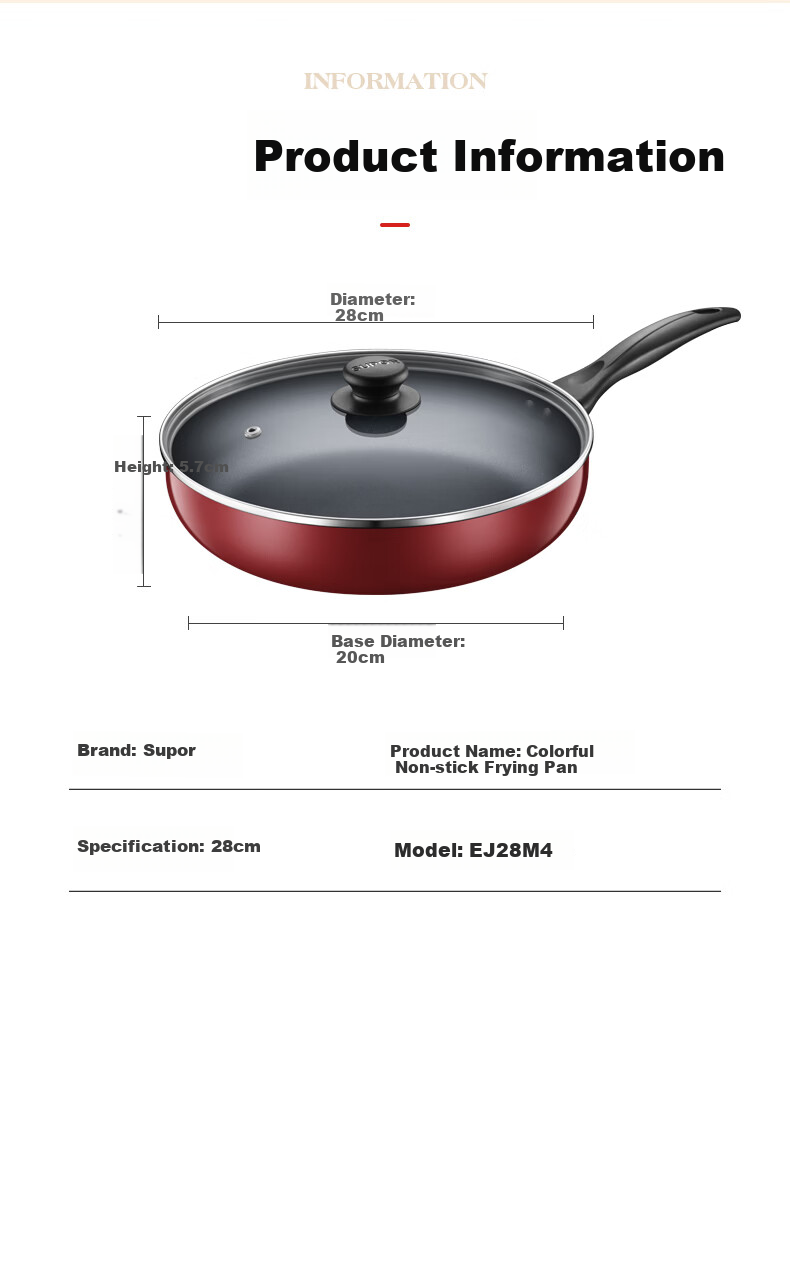 Supor Non-Stick Frying Pan Colorful Steak Pan 28cm Gas Stove Flame Compatible EJ28M4 15
