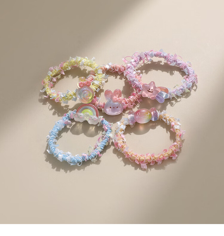 CHIMERA 5-Piece Colorful Hair Ties Set Cute Cartoon Elastic Hair Bands for Kids Girls Valentine's Day Gift 6