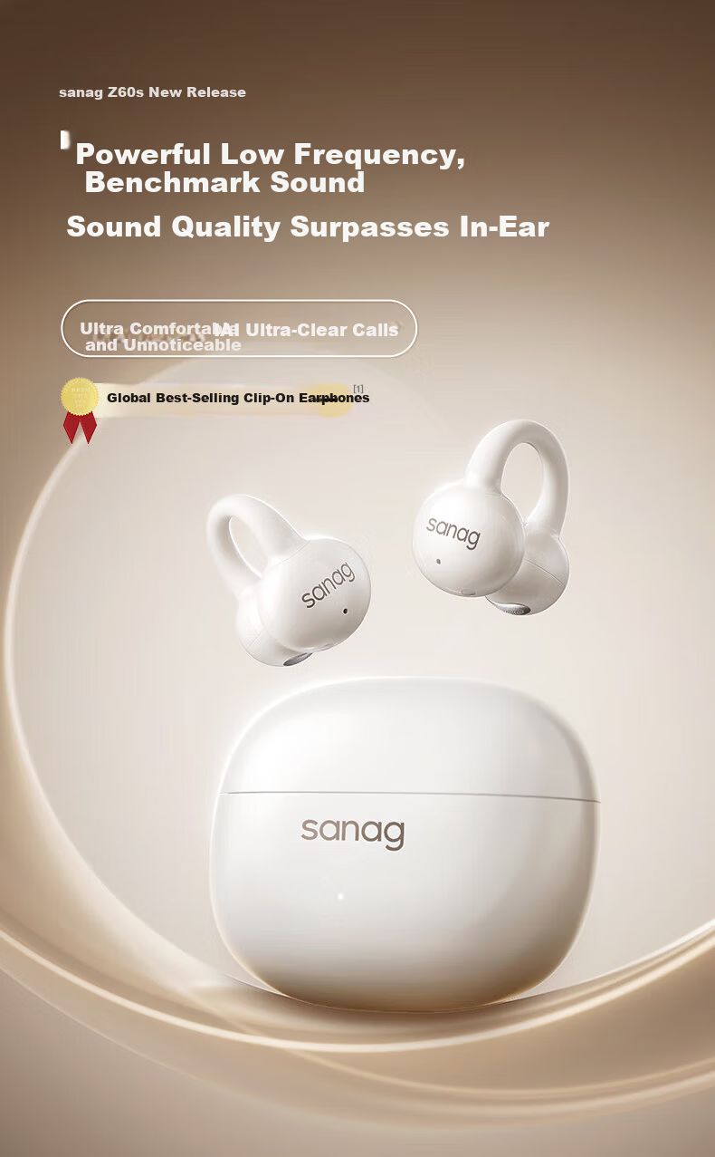 SANAG Z60S Bluetooth Headphones, Clip-On Wireless Bone Conduction Open-Style Gaming AI Translation Call Noise Reduction Ultra-Long Battery Life 2026 New Model Compatible with Apple, Huawei, Xiaomi 2