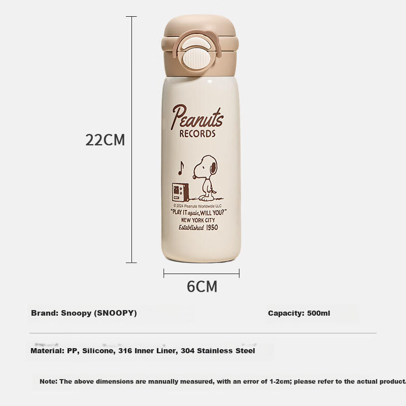SNOOPY Kids Insulated Water Bottle Large Capacity 316 Stainless Steel Straw Water Bottle Boys Girls Student Dual-Use Portable Drinking Cup