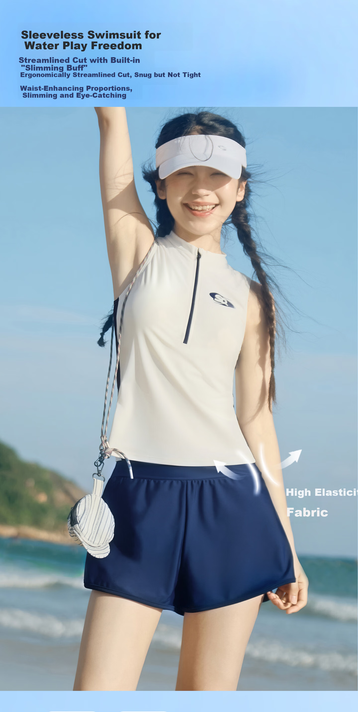 Sanqi Two-Piece Split Swimsuit for Women Sports New Conservative Boyshorts Plus Size Tummy Control Slimming Hot Spring Swimwear M 2