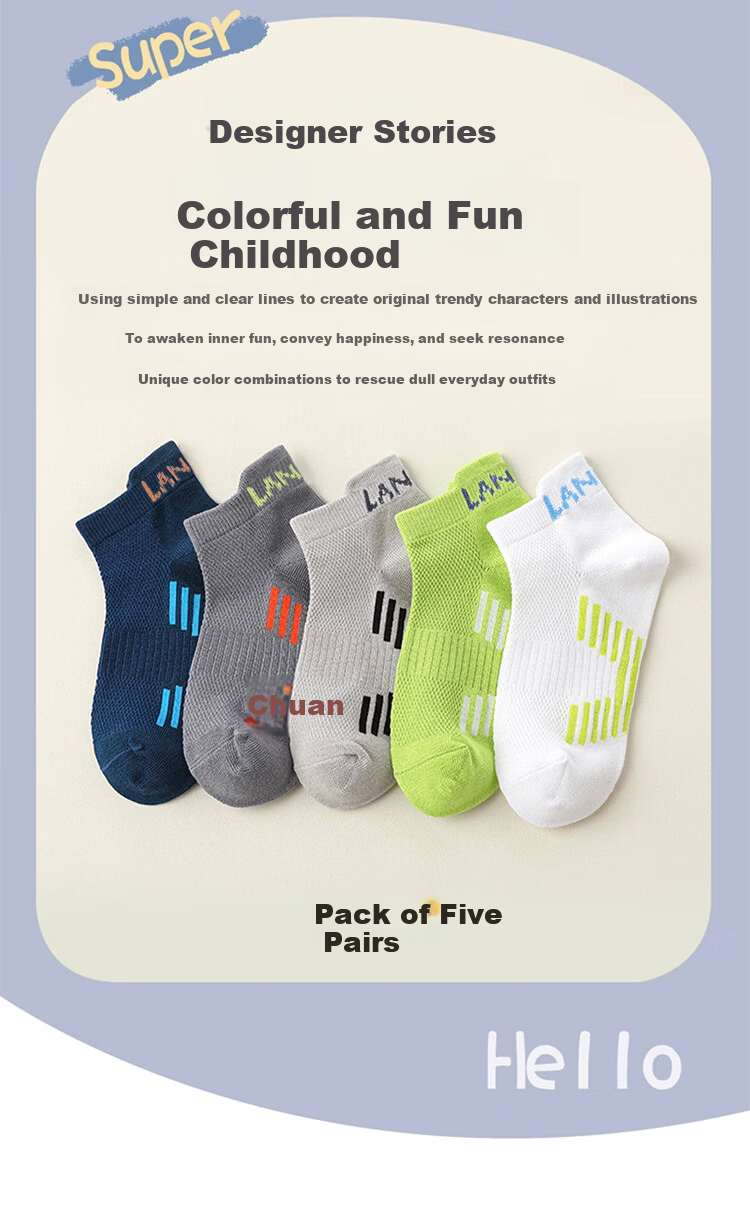 LangSha Boys' Socks Summer Thin Cotton Kids' Spring Autumn Youth Boys' Sports Socks Sweat-Absorbent Odor-Resistant Short Socks 1