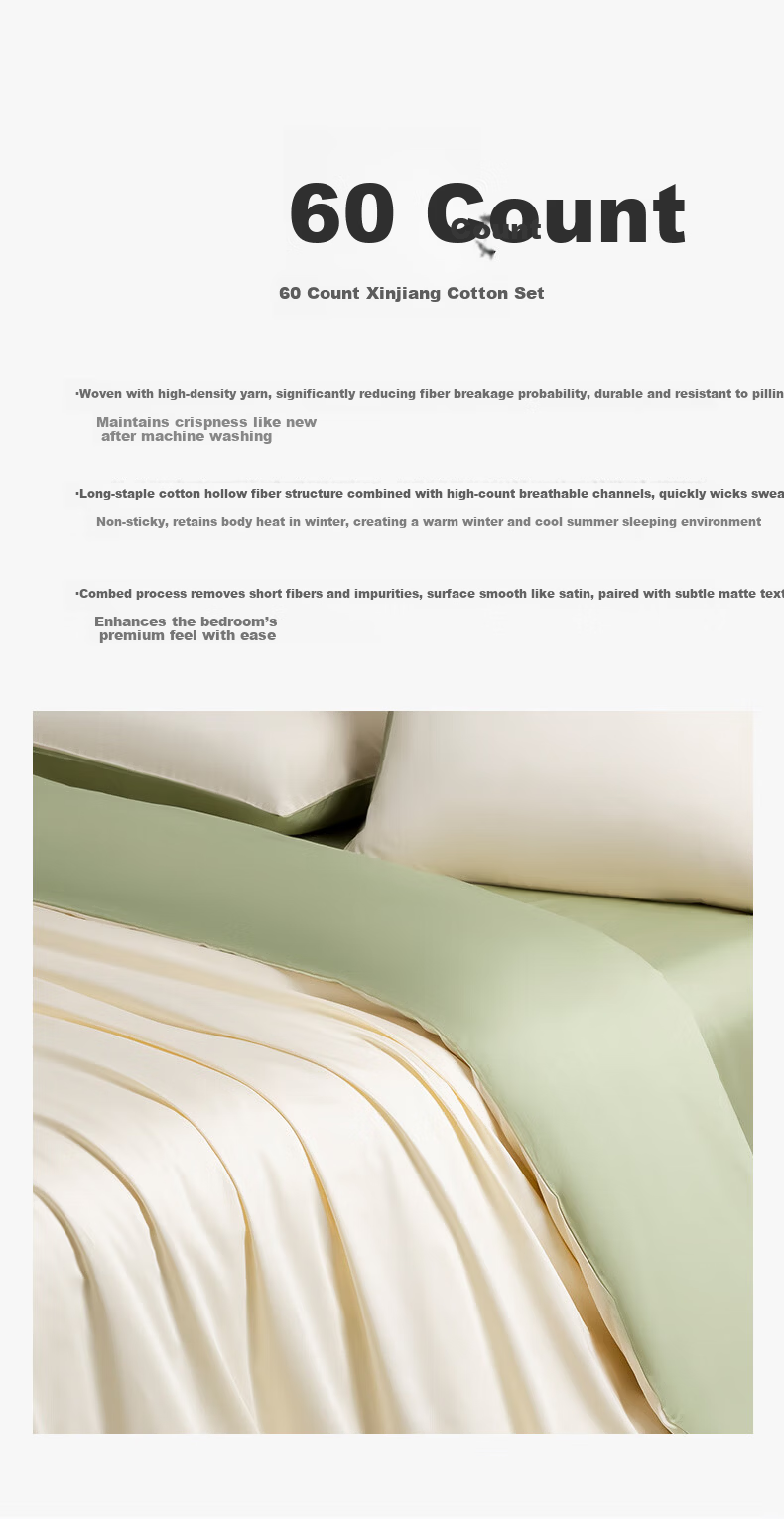 CROWN Bedding Set, 100% Pure Cotton, Includes Bed Sheet, Duvet Cover, Pillowcases, High-End Luxury Feel Bedding, Suitable for 220x240cm Or 1.8x2 Meter Beds 2