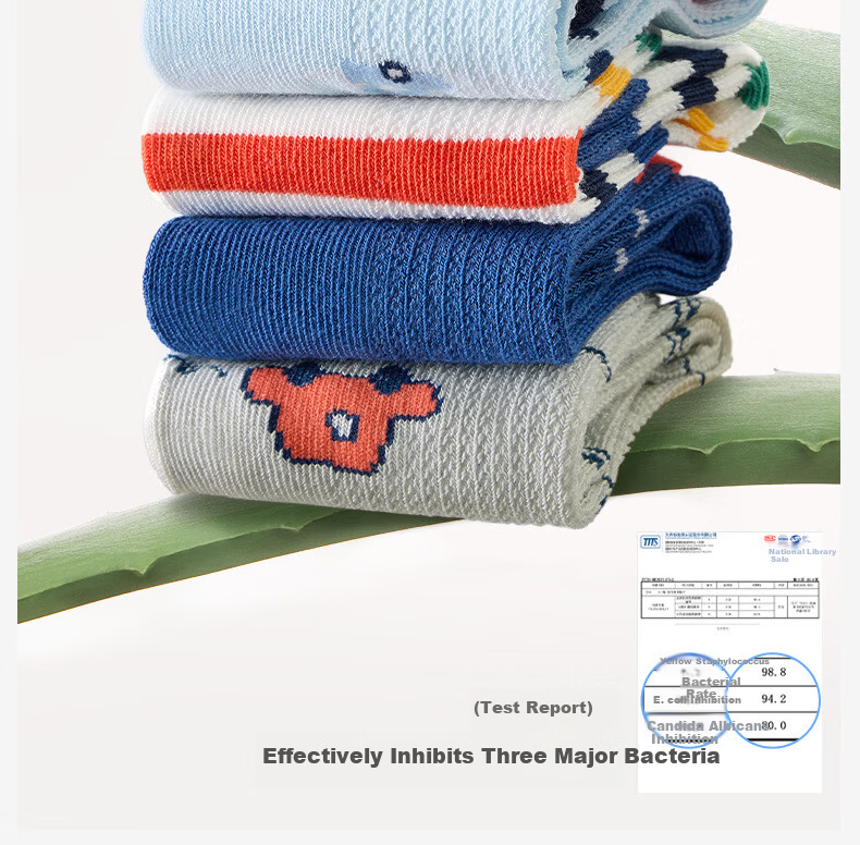 Nido Bear Kids Socks Summer Thin Cotton Boys Mesh Seamless Antibacterial Odor-Resistant Children's Class A Mid-Large Kids 10