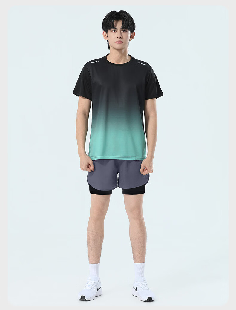 VICTORIATOURIST Men's Summer Running Sports Set Quick-Dry Ice Silk Short Sleeve T-Shirt and Shorts Fitness Badminton Training Apparel 22
