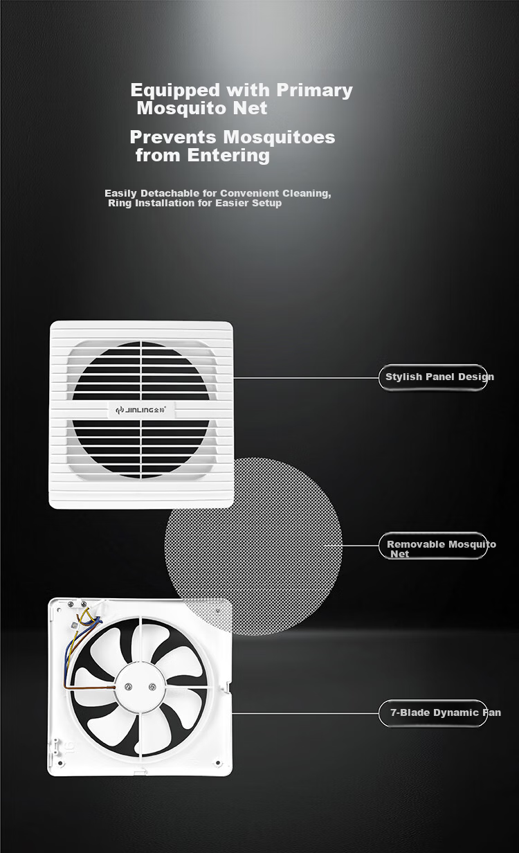 JINLING Window Wall Exhaust Fan with Anti-Theft and Mosquito Net, 8-Inch Direct Ventilation Bathroom Kitchen Ventilator 20-2C 5