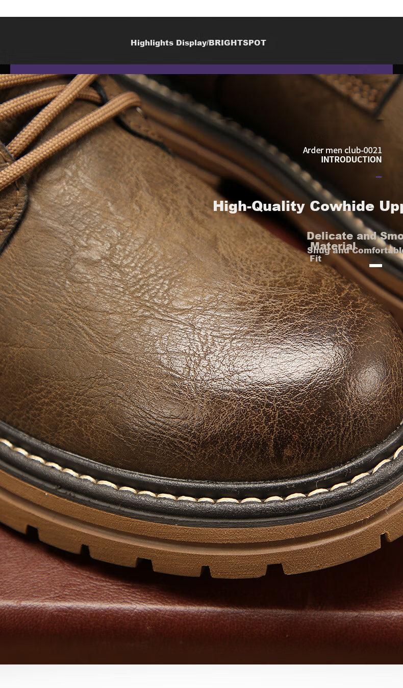Qunlang Shijia Genuine Leather Martin Boots Men Winter Thick Sole British Retro Fashion Work Boots Fleece Lined Shoes 3