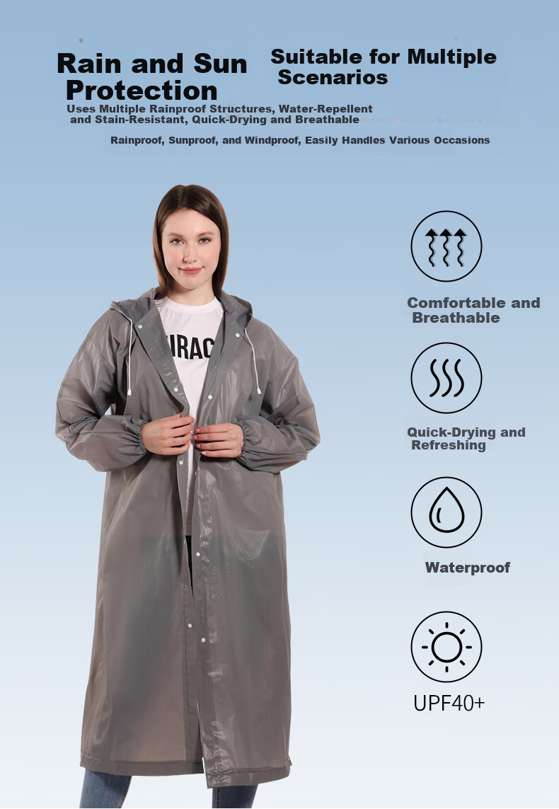 Zhongbaotang Thickened Adult Portable Rain Poncho Outdoor Cycling Hiking Long Hooded Disposable Adult Raincoat with Drawstring Blue 2
