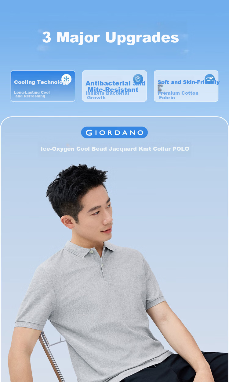Giordano 2026 Summer Tech Ice Oxygen Cooling Antibacterial Jacquard Polo Shirt Men 01016398 3