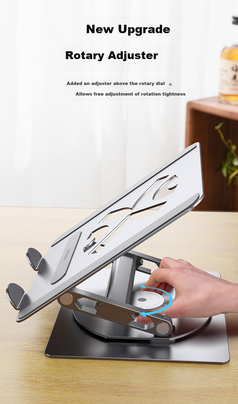 VOKAMO Solid Aluminum Alloy Bar Laptop Stand for Huawei Mate and Apple MacBook Pro/Air, 360-Degree Rotatable Adjustable Height Office Desktop Holder 3