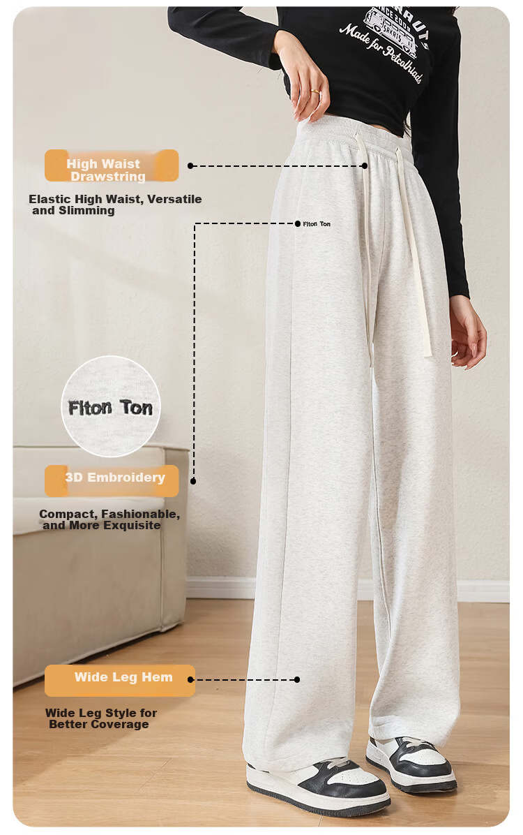 FitonTon Women's Sports Pants, Autumn And Winter High-Waisted Slim-Fit Banana Pants, Loose-Fitting Sweatpants, American-Style Wide-Leg Pants, Slimming Versatile Trousers 7