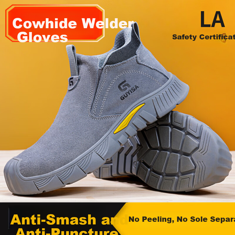 GUYISA Men's Breathable Welding Labor Protective Shoes Steel Toe Anti-Smash Anti-Puncture Anti-Scald Lightweight Safety Work Shoes 3005 Size 38